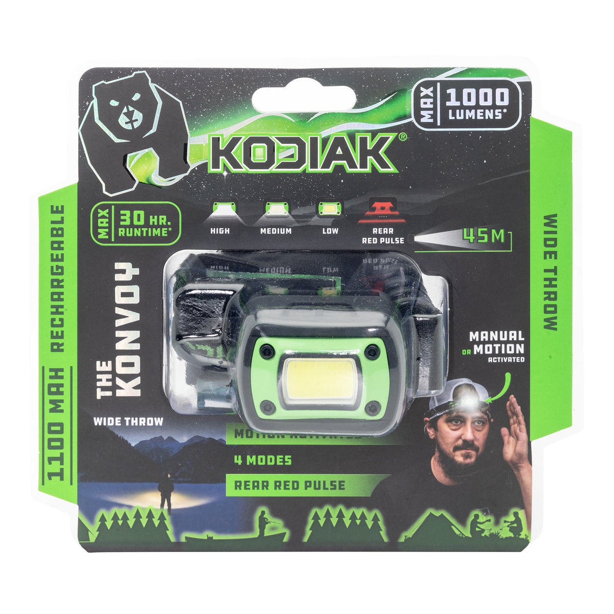 Kodiak® Konvoy® Rechargeable Motion Activated Wide Beam Headlamp