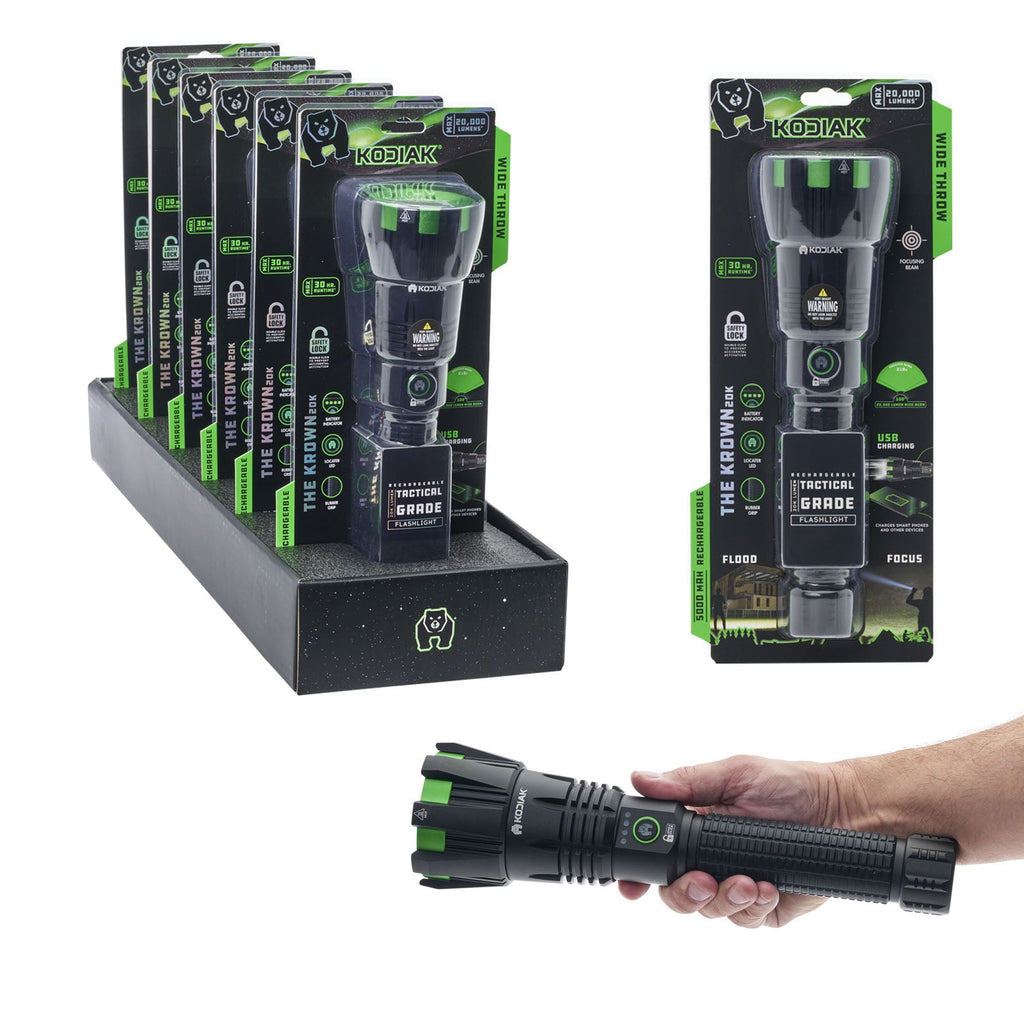 Kodiak® Krown Rechargeable 20000 Lumen Tactical Flashlight with Power Bank
