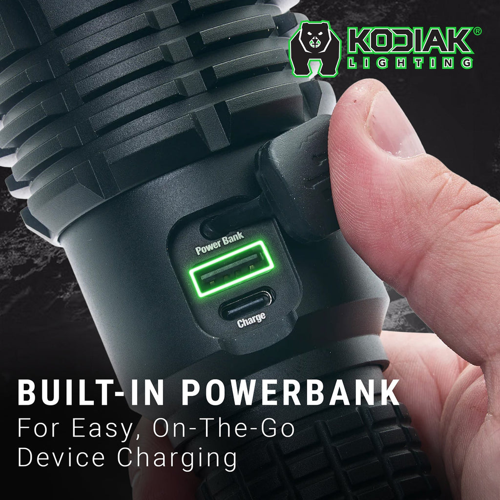 Kodiak® Krown Rechargeable 20000 Lumen Tactical Flashlight with Power Bank