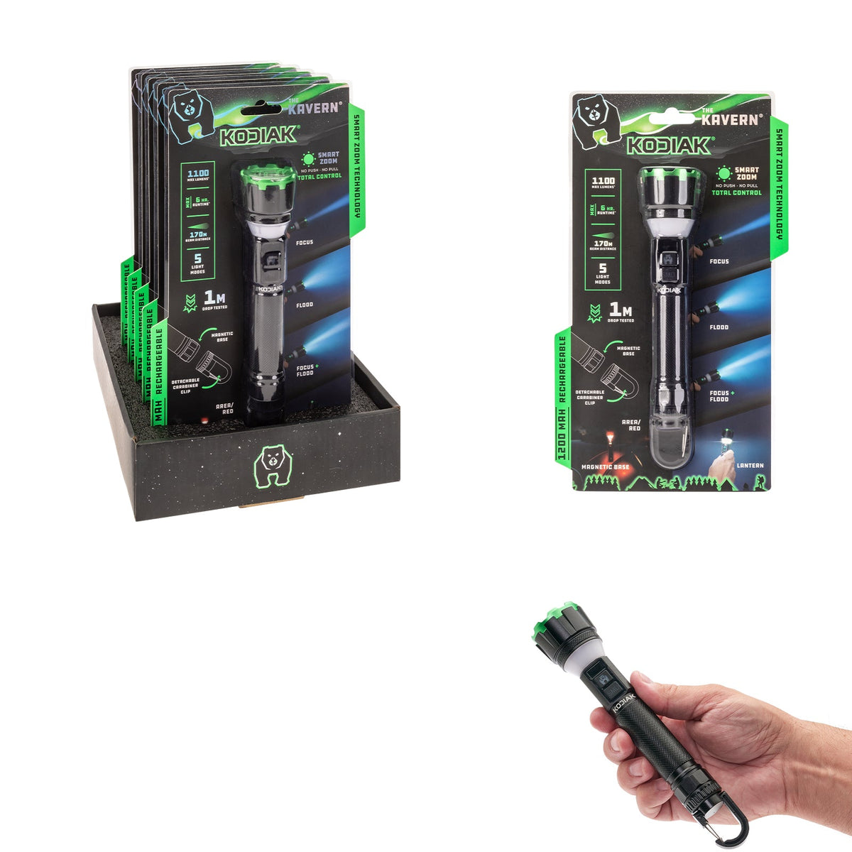 Kodiak® Kavern 1100 Lumen Smart Focus Rechargeable Flashlight - Lantern