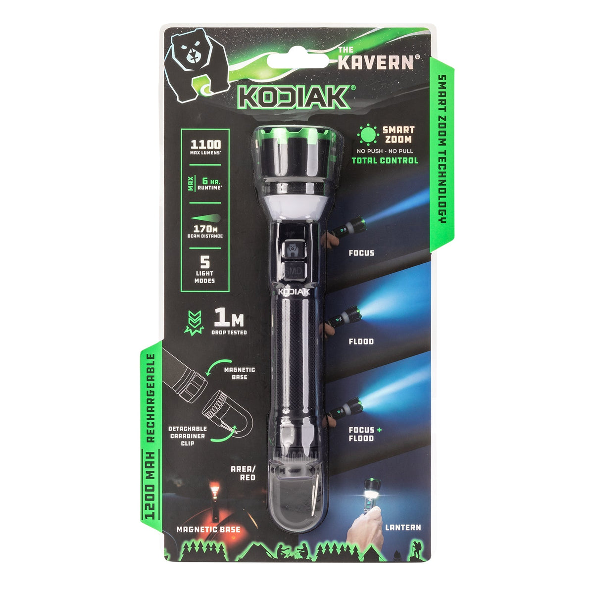 Kodiak® Kavern 1100 Lumen Smart Focus Rechargeable Flashlight - Lantern