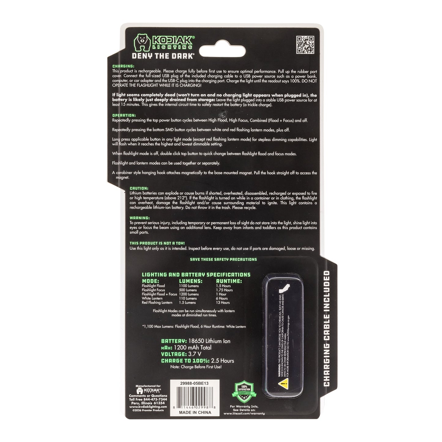 Kodiak® Kavern 1100 Lumen Smart Focus Rechargeable Flashlight - Lantern