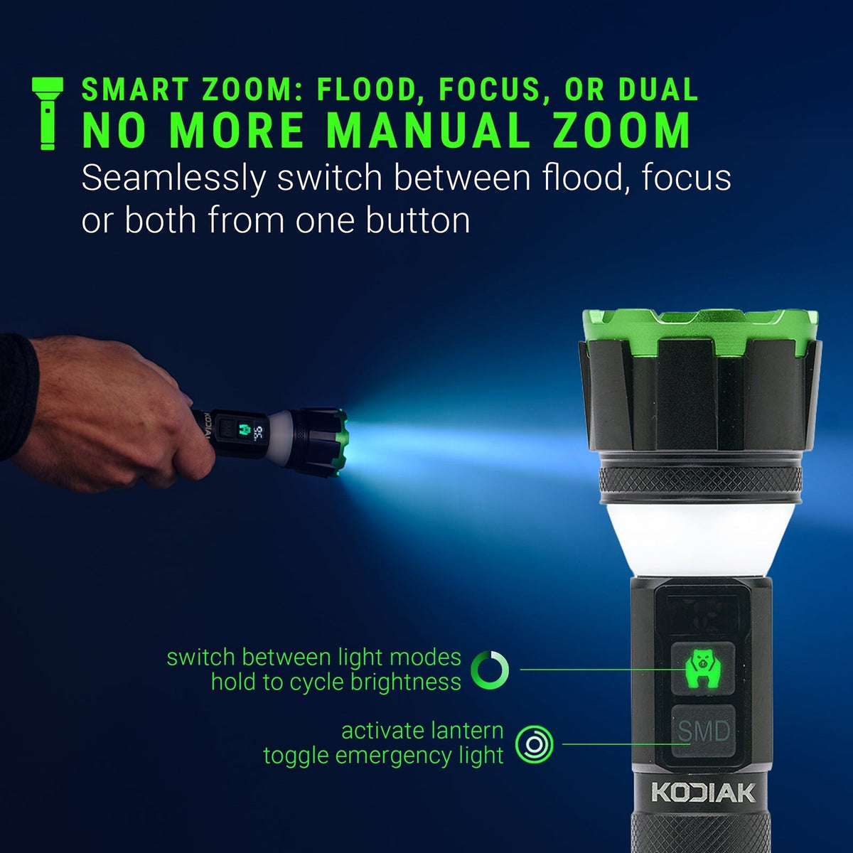 Kodiak® Kavern 1100 Lumen Smart Focus Rechargeable Flashlight - Lantern